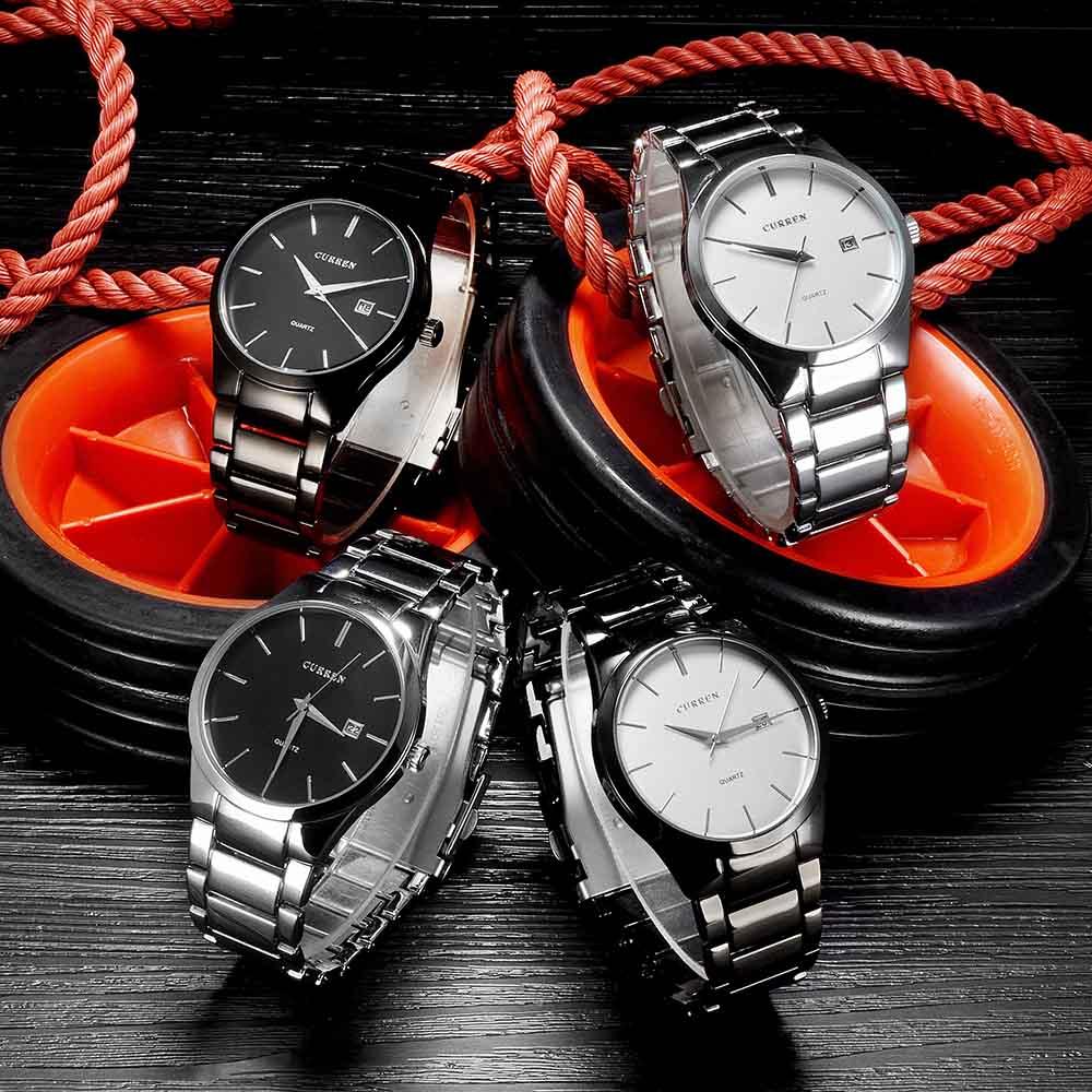 Đồng hồ đeo tay cổ điển CURREN bằng thép không gỉ chống nước hàng ngày có lịch