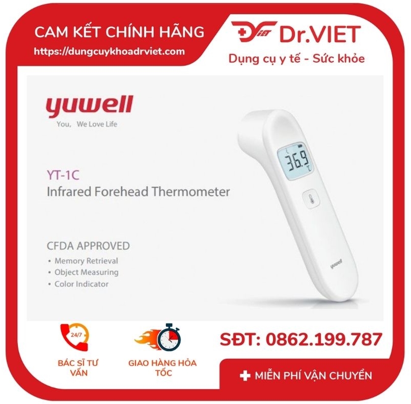 Nhiệt kế hồng ngoại Yuwell YT-1C cao cấp chính hãng - hoạt động ổn định với độ chính xác cao, thời gian cho kết quả nhanh - Drviet