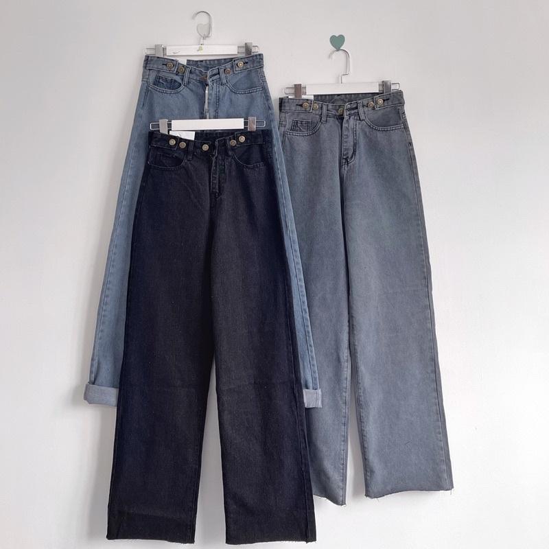 Quần jeans nút gài ống rộng có đủ 3 màu _Sẵn