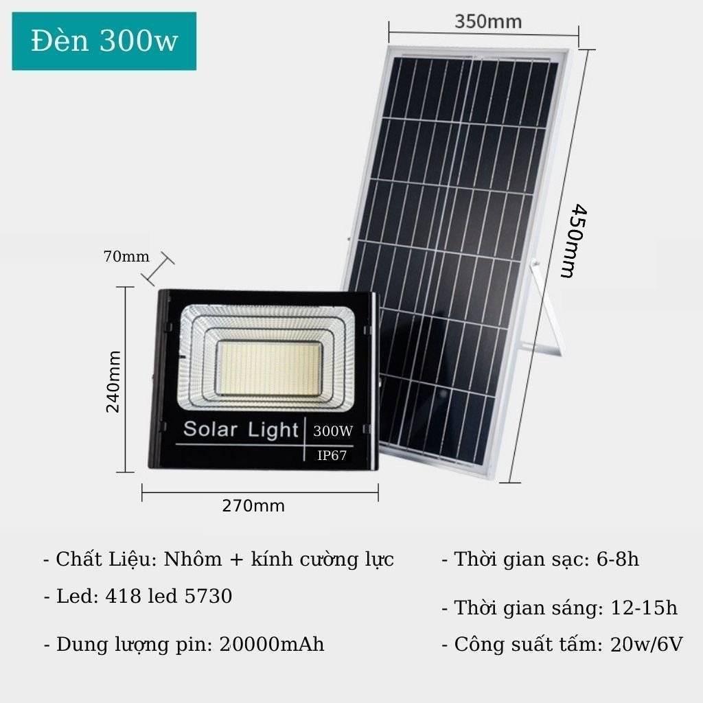 Đèn pha năng lượng mặt trời 60W 100w 200w 300w 400W -  có đèn led báo dung lượng pin