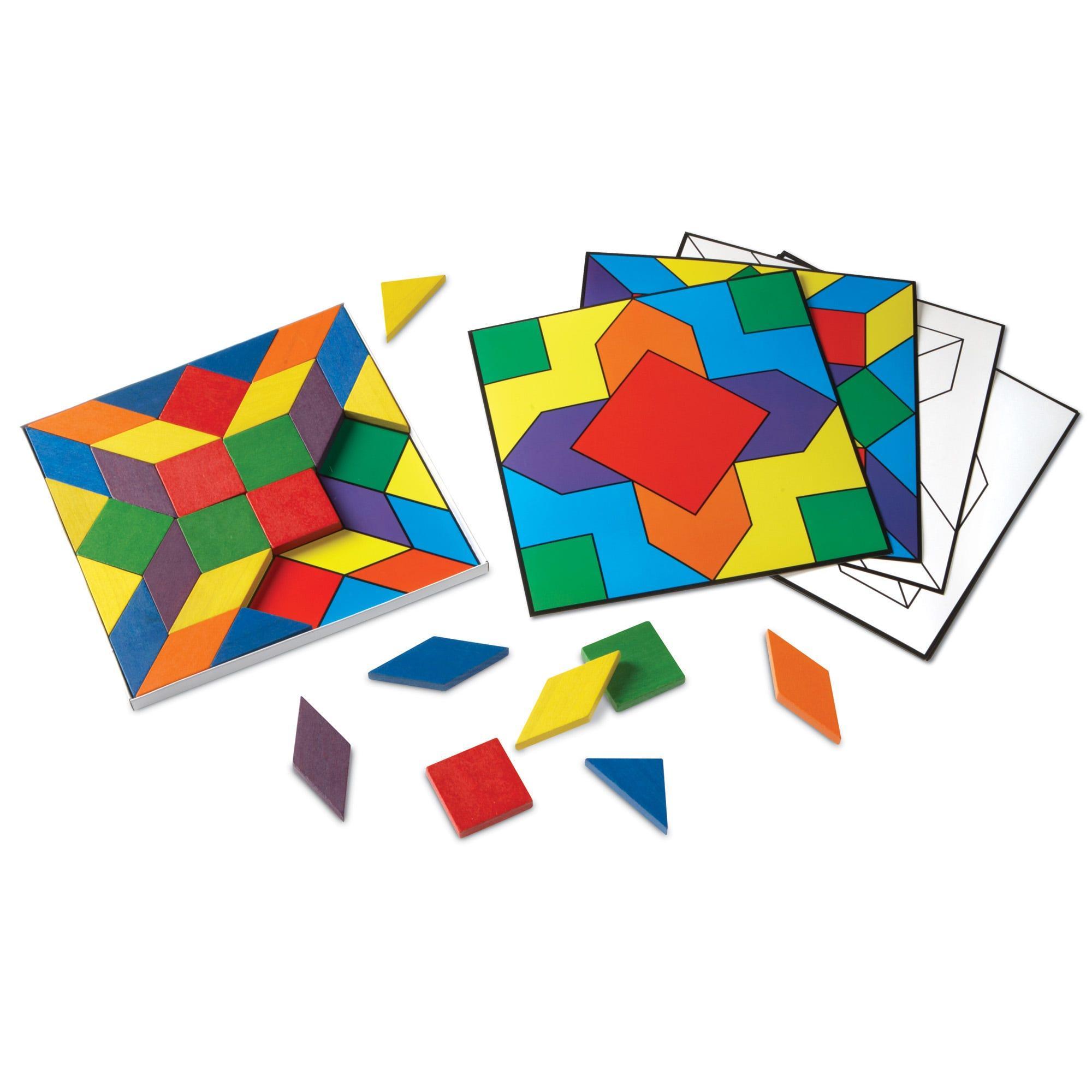 Learning Resources Bộ các khối hình dạng và 20 thẻ hoạ tiết - Parquetry Blocks &amp; 20 Pattern Cards