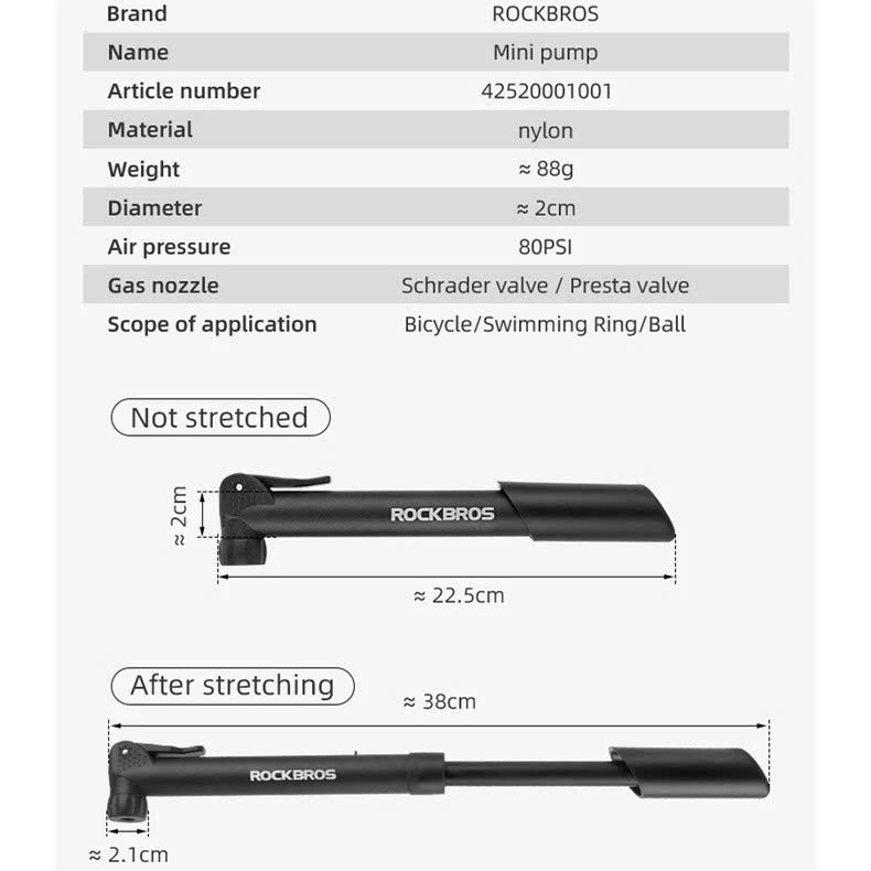 Bơm Xe Đạp Mini Treo Xe Gắn Khung Sườn Có Đế Gắn Sử Dụng Khẩn Cấp 70Psi Siêu Nhẹ GỒM 1 Bơm, 1 giá đỡ,