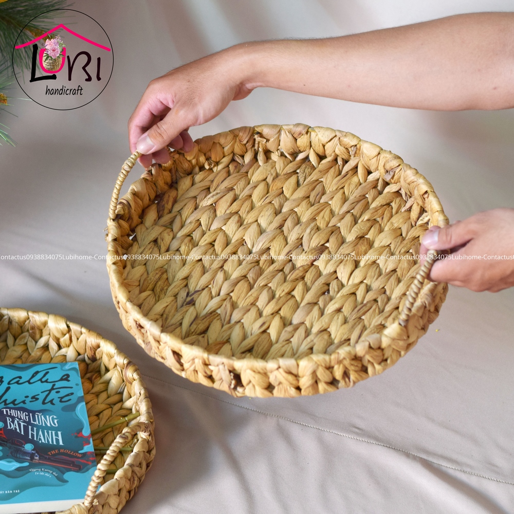 Lubihandicraft - Khay tròn đựng bánh kẹo, trái cây, nến thơm đan lục bình - đa năng