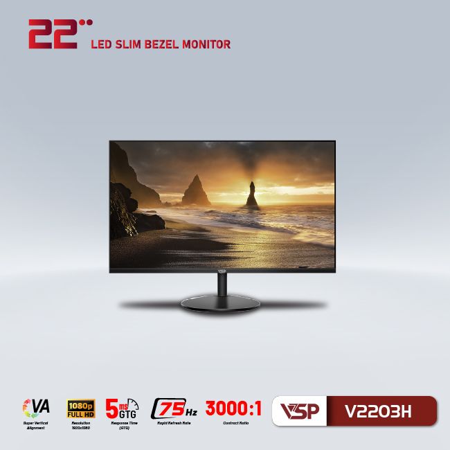 MÀN HÌNH PHẲNG VSP 22INCH TRÀN VIỀN V2203H (FullHD, 75Hz, HDMI, VGA) - JL - HÀNG CHÍNH HÃNG