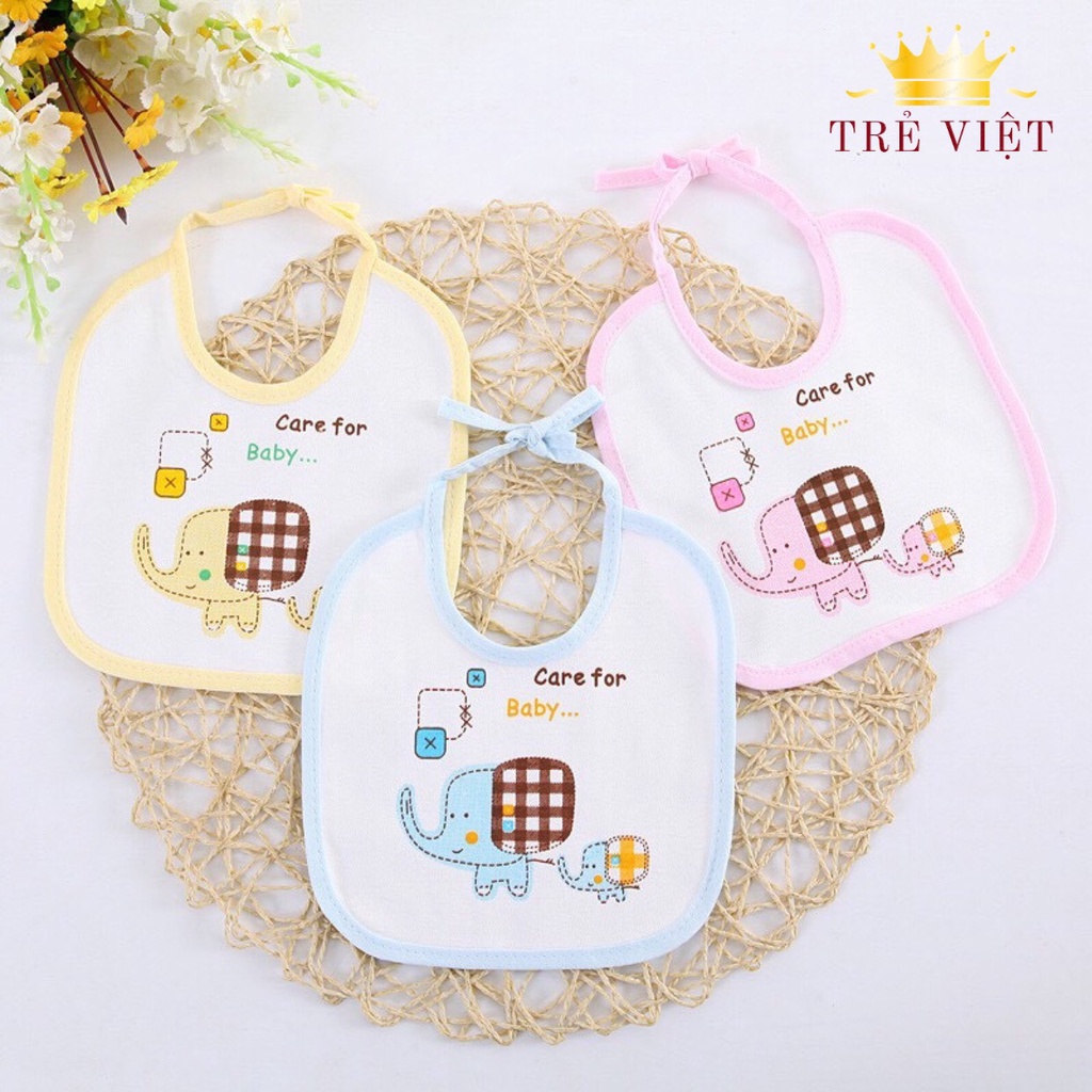 Yếm cotton cho bé chống thấm buộc dây hình con voi , yếm quàng cổ có màu cho bé trai, bé gái