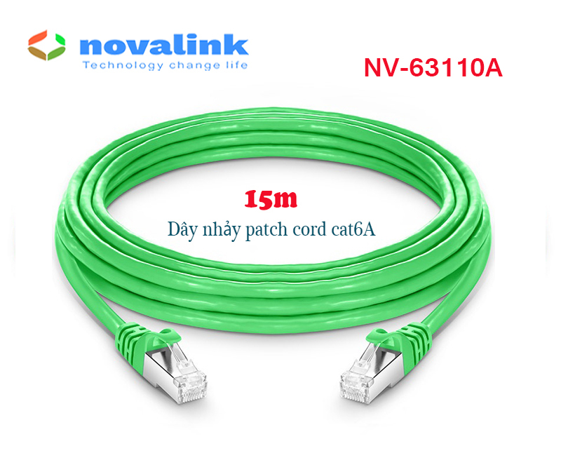 Dây nhảy mạng Cat6a màu xanh lá cây Novalink (0.5m/1m/2m/3m/10m/15m) | Patch cord cat6a 10Gbps băng thông 550MHz - hàng chính hãng