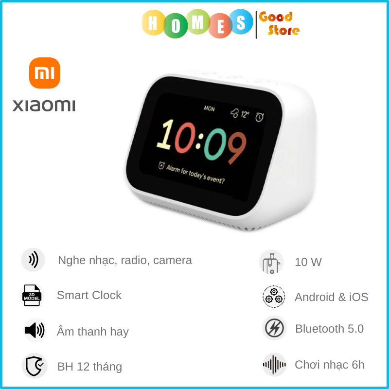 Loa Bluetooth Kiêm Đồng Hồ XIAOMI Mi Smart Clock Thông Minh Kiêm Camera Nghe Radio, Podcast, Trợ Lý Ảo Google Kết Nối App Thông Minh - Hàng Chính Hãng