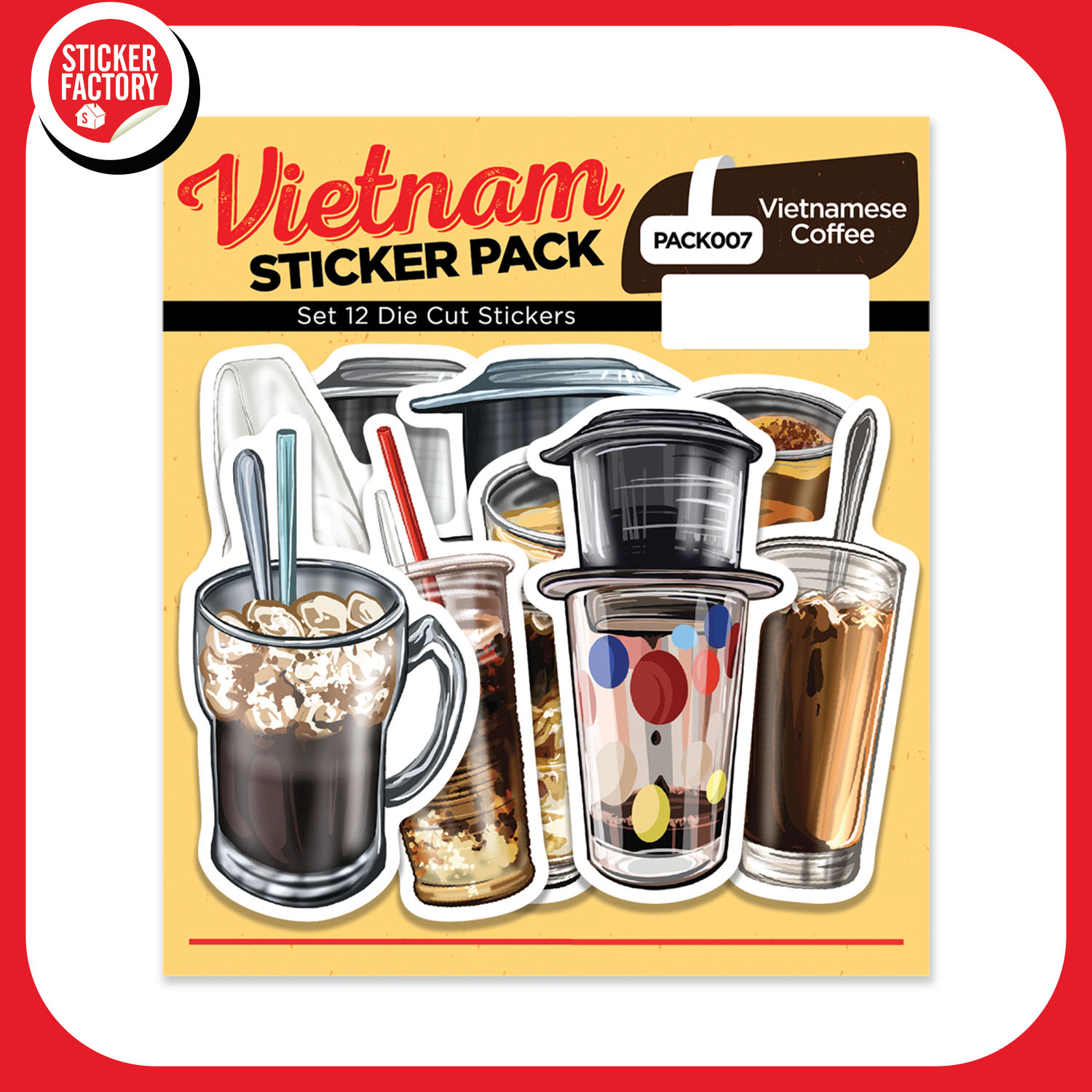 PACK007 Vietnamese Coffee - Set 12 hình dán Die Cut Sticker Pack made in Viet Nam Sticker Factory