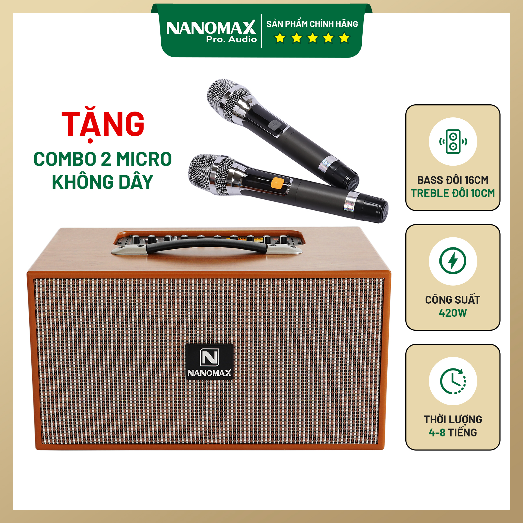 Loa Kéo Karaoke Xách Tay Nanomax X-210A Bass Đôi 16cm Công Suất 420w Hàng Chính Hãng
