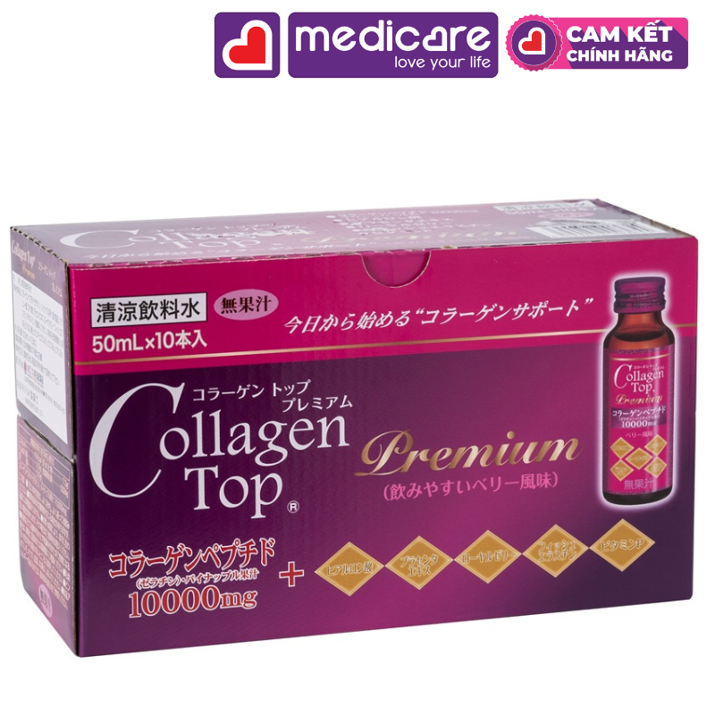 Nước uống SHINNIPPAI Collagen Top Premium 10.000mg Hỗ Trợ Làm Đẹp Da hộp 10 lọ 50ml