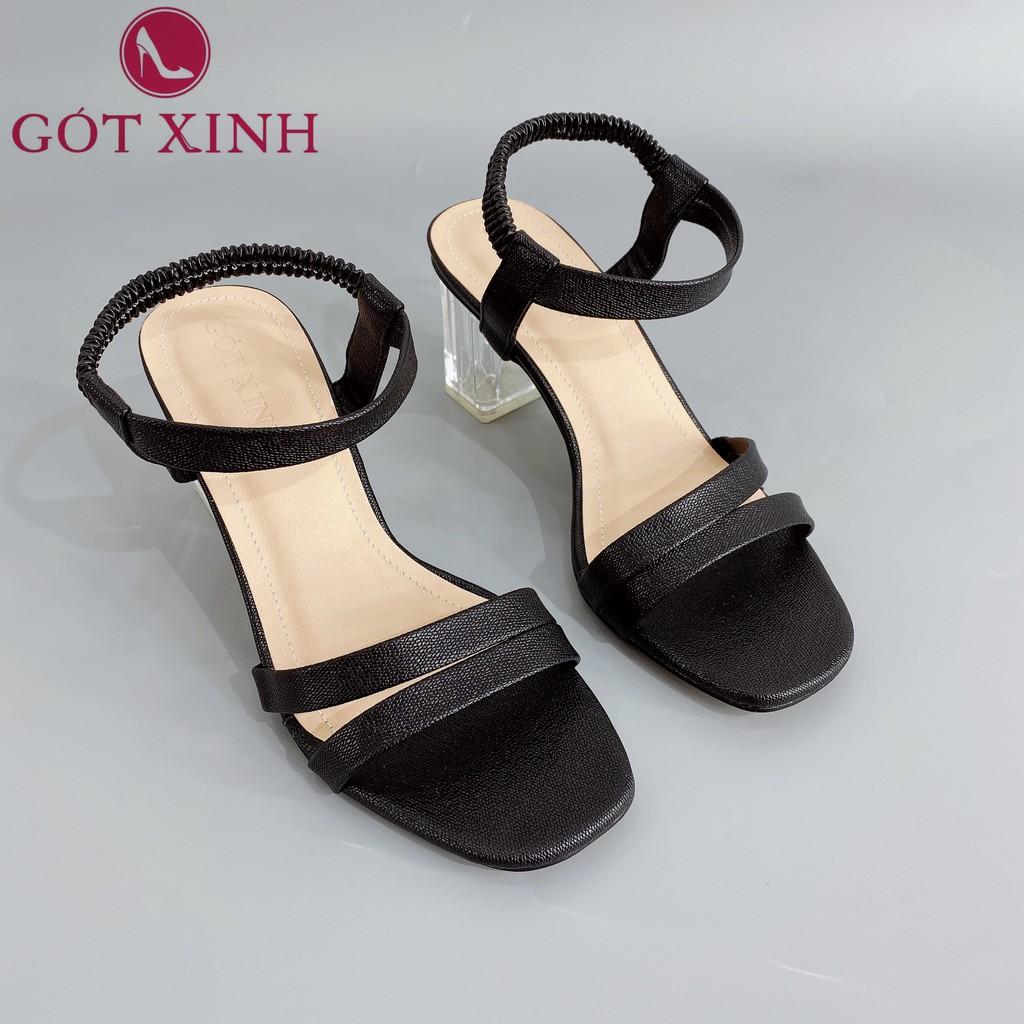 Sandal Cao Gót Gót Xinh GX251 5cm Da Mềm Hai Quai Đế Trụ Vuông Trong