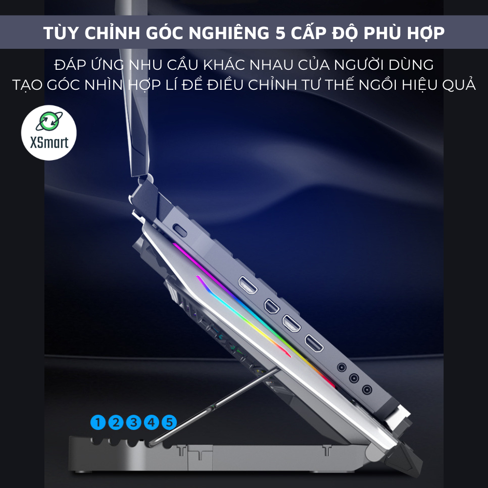 Đế Giá Đỡ Quạt Tản Nhiệt N9 Cao Cấp Hệ Thống Quạt Kép Turbo Cực Mát Led RGB 7 Chế Độ, Chất Liệu Hợp Kim Nhôm Cao Cấp, Tương Thích Với Laptop Dưới 17Inch-Hàng Chính Hãng