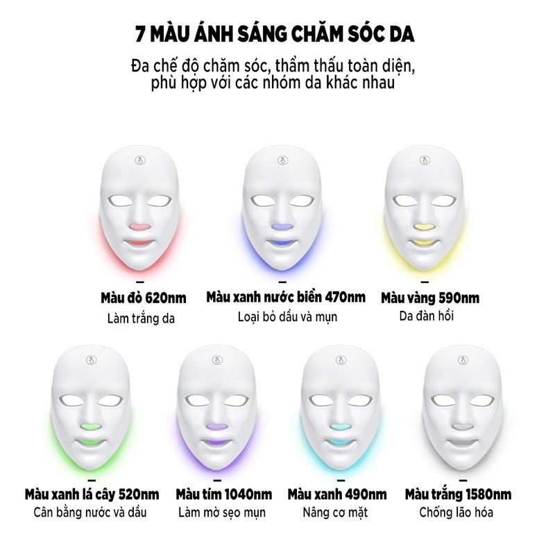 Mặt Nạ Ánh Sáng Sinh Học 7 Màu Tích Điện Mẫu Mới 2024