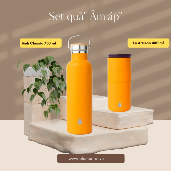 Bình giữ nhiệt Elemental cao cấp, set quà Ấm Áp, quà tặng ý nghĩa tặng người thân
