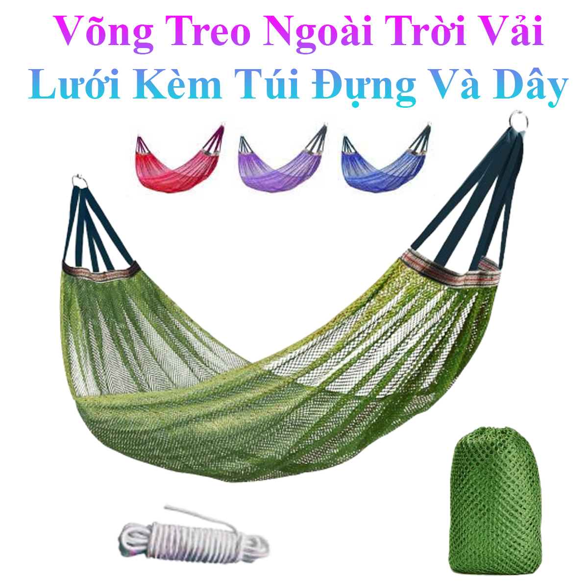 Võng Treo Ngoài Trời 260X130Cm Vải Lưới Thoáng Khí Kèm Dây Treo Và Túi Đựng