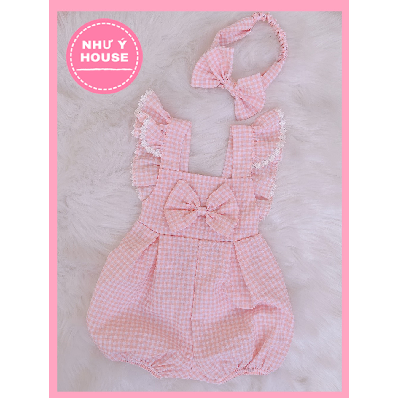 Body em bé gái - thiết kế Như Ý House - bodysuit ca rô hồng cho bé gái từ 5-13 kg