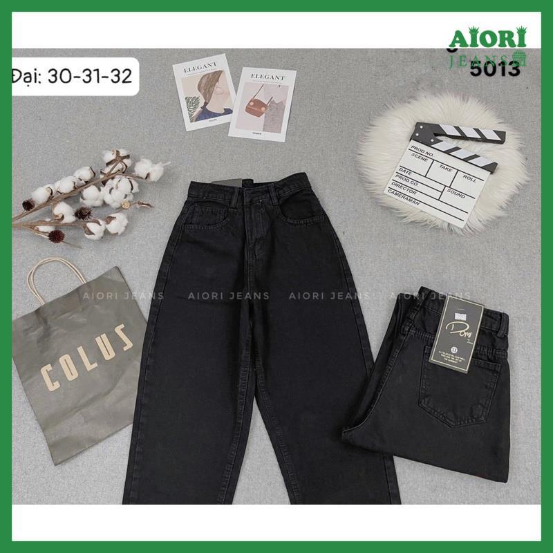 Quần Jeans Nữ, Quần Baggy Jeans Lưng Cao Baggy Bò Trơn Lai Tua Màu Đen Phong Cách Thời Trang_ Mã 5013
