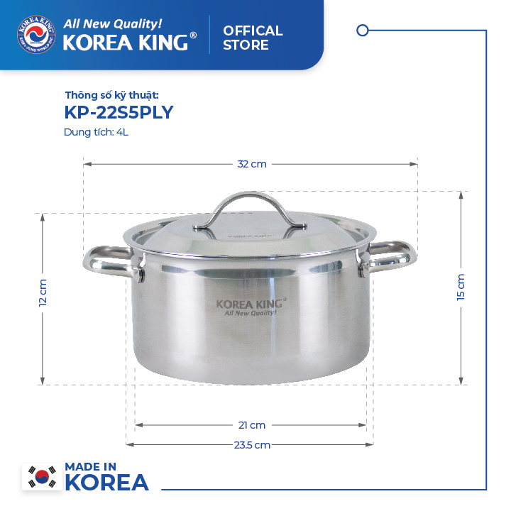 Hình ảnh Bộ nồi Inox 5 lớp đáy liền Korea King ( Bộ gồm 4 nồi và nắp bằng inox đường kính 18, 20, 22, 24cm)-Hàng chính hãng