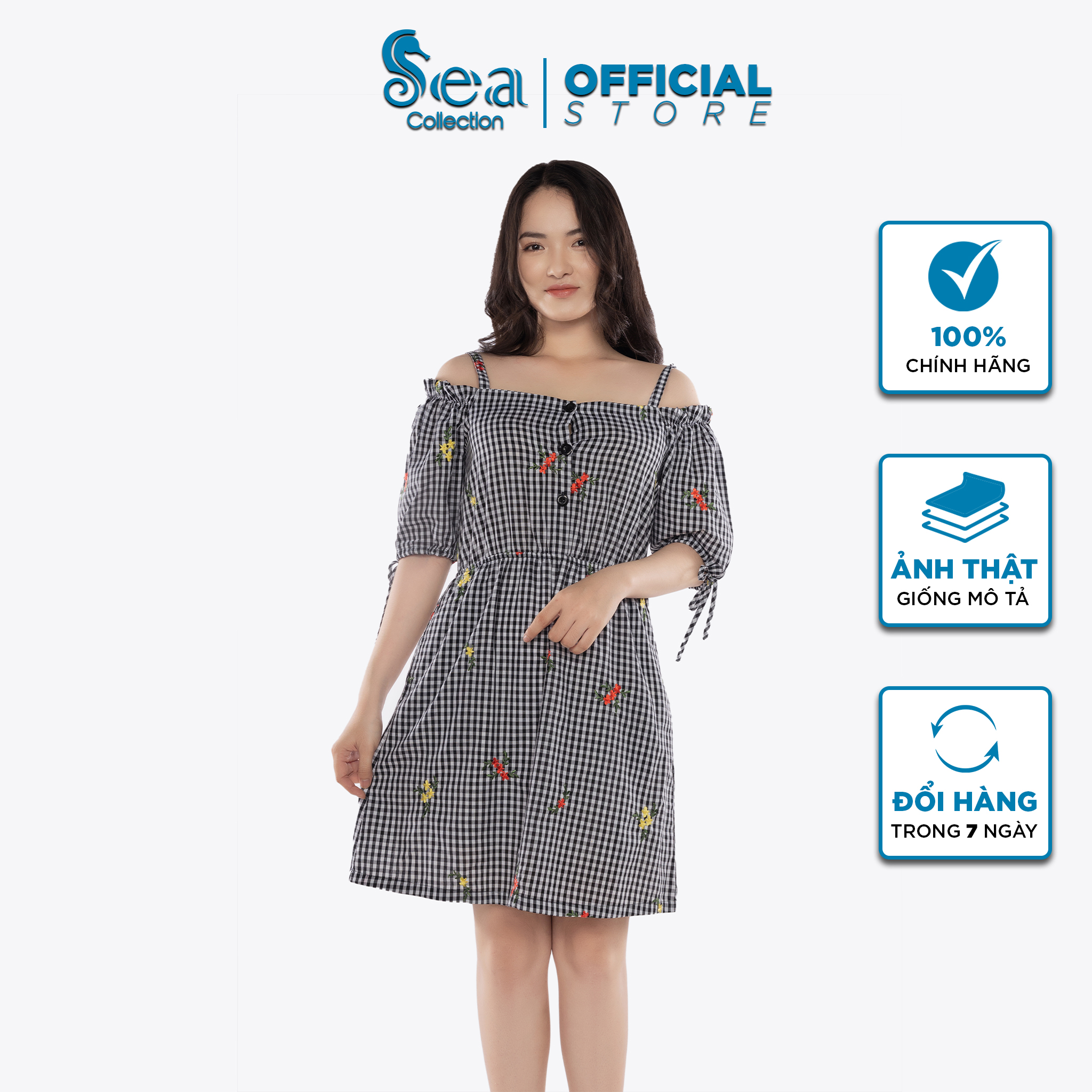 Đầm Sea Collection Caro Thêu Hoa Hở Vai 14086
