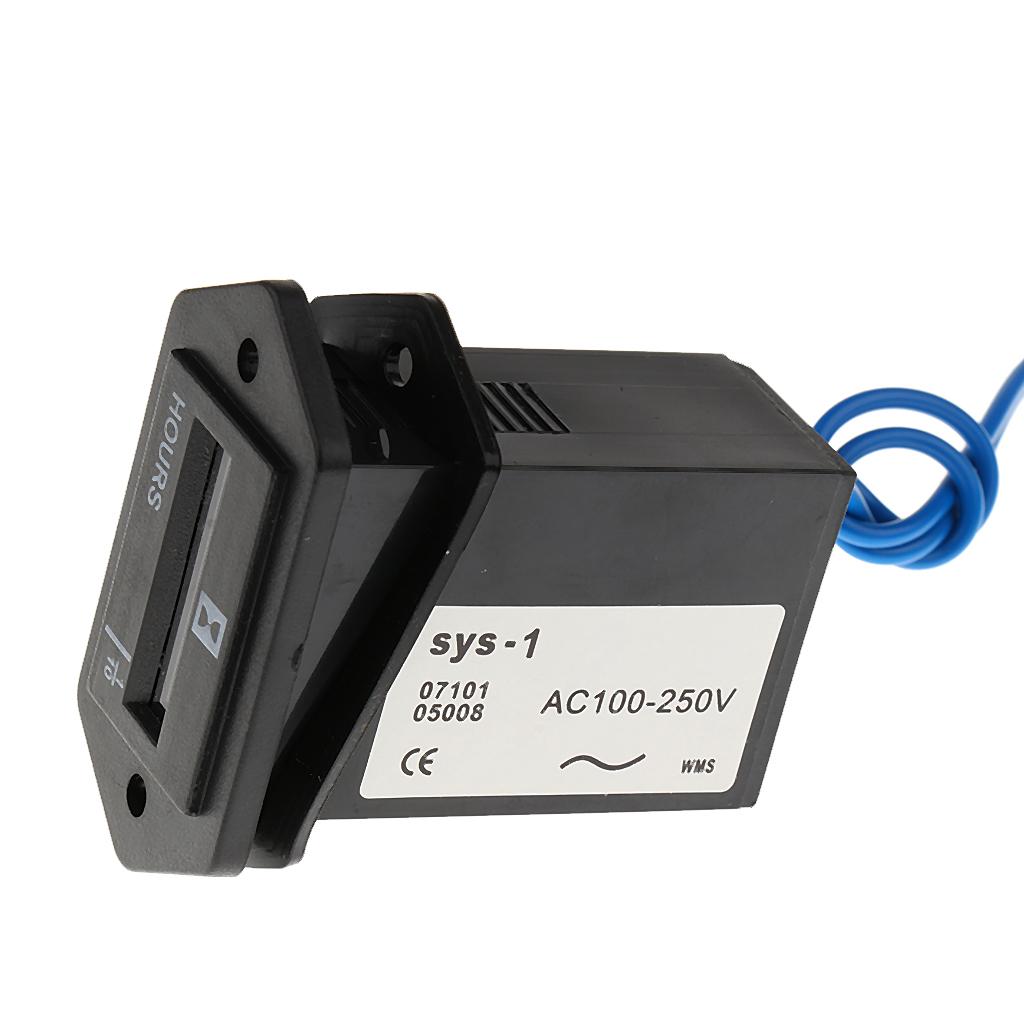 AC 100V-250V Hour Meter Sealed Counter Gauge with Wire for Car Truck Engine