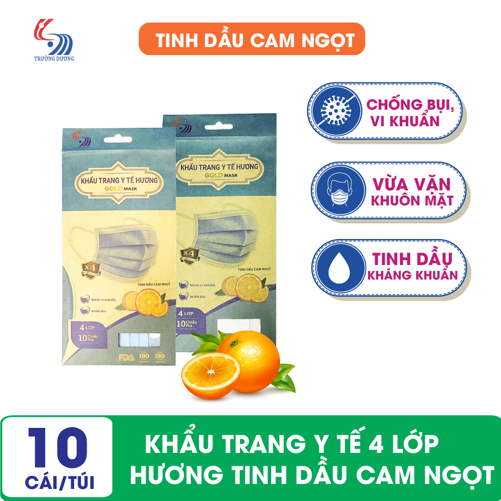 Khẩu trang y tế hương tinh dầu Cam ngọt 4 lớp Gold Mask - Túi 10 cái