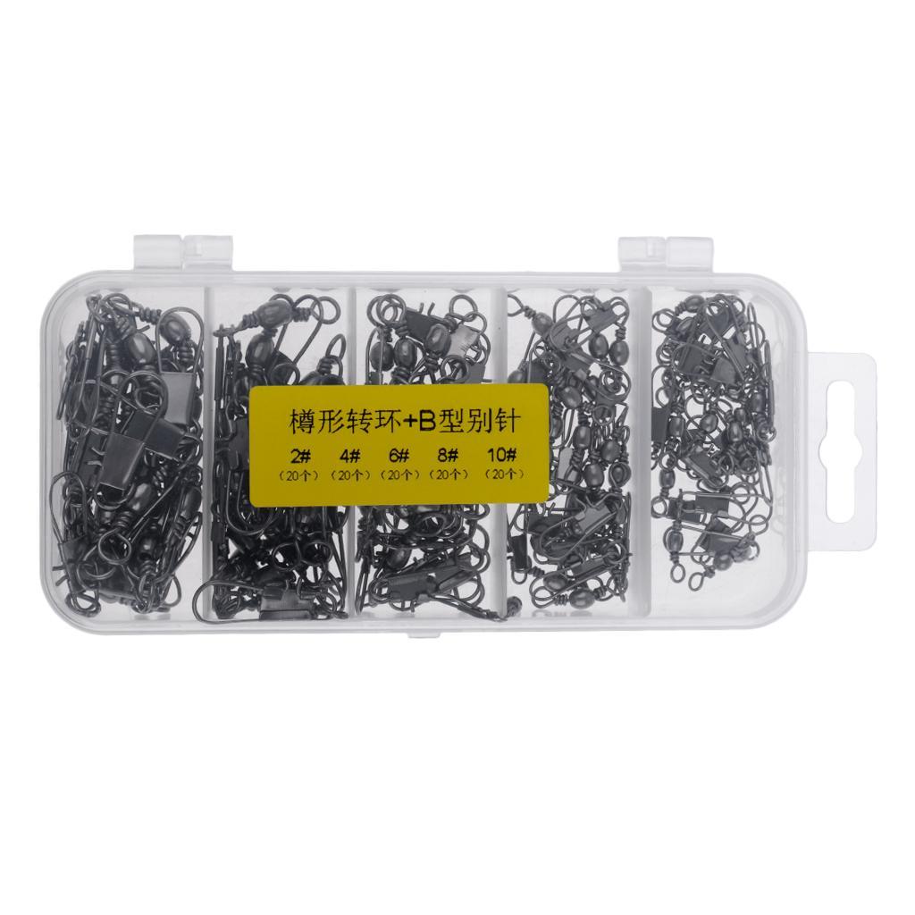 100Pcs/box Fishing Swivels 2# 4# 6# 8# 10# Barrel Swivel with Interlock Snap