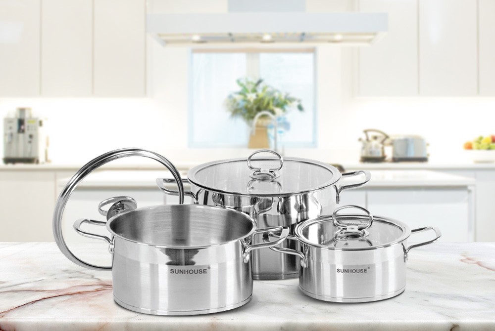 Bộ Nồi Inox 5 Đáy SUNHOUSE MAMA Đáy Từ SH784 - Hàng chính hãng