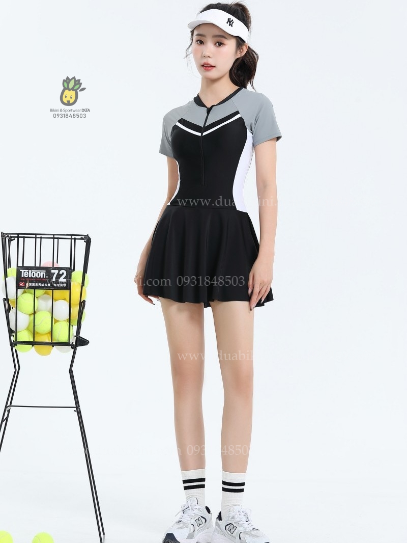 Đồ bơi nữ liền thân dáng váy tay ngắn phong cách thể thao | DỨA BIKINI &amp; SPORTWEAR