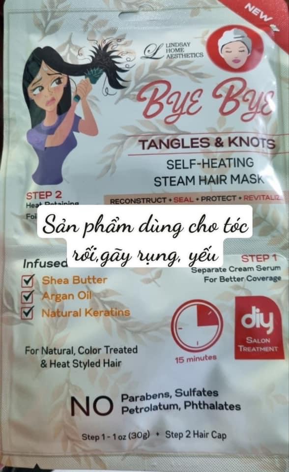 Bộ Mặt nạ dưỡng tóc Lindsay Bye Bye Tangles & Knots Self Heating Steam hair Mask