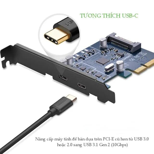 Ugreen UG30773US230TK Card PCI Express sang 2 cổng TYPE C 3.1 Cao Cấp - HÀNG CHÍNH HÃNG