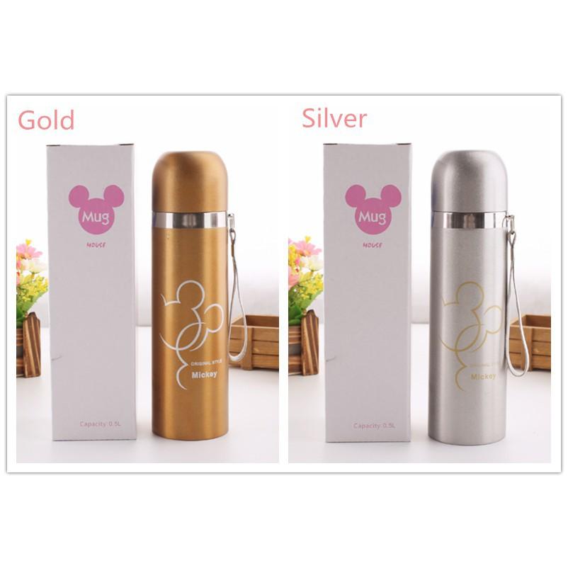 Bình nước giữ nhiệt hai lớp bằng thép không gỉ phối hình chuột Mickey