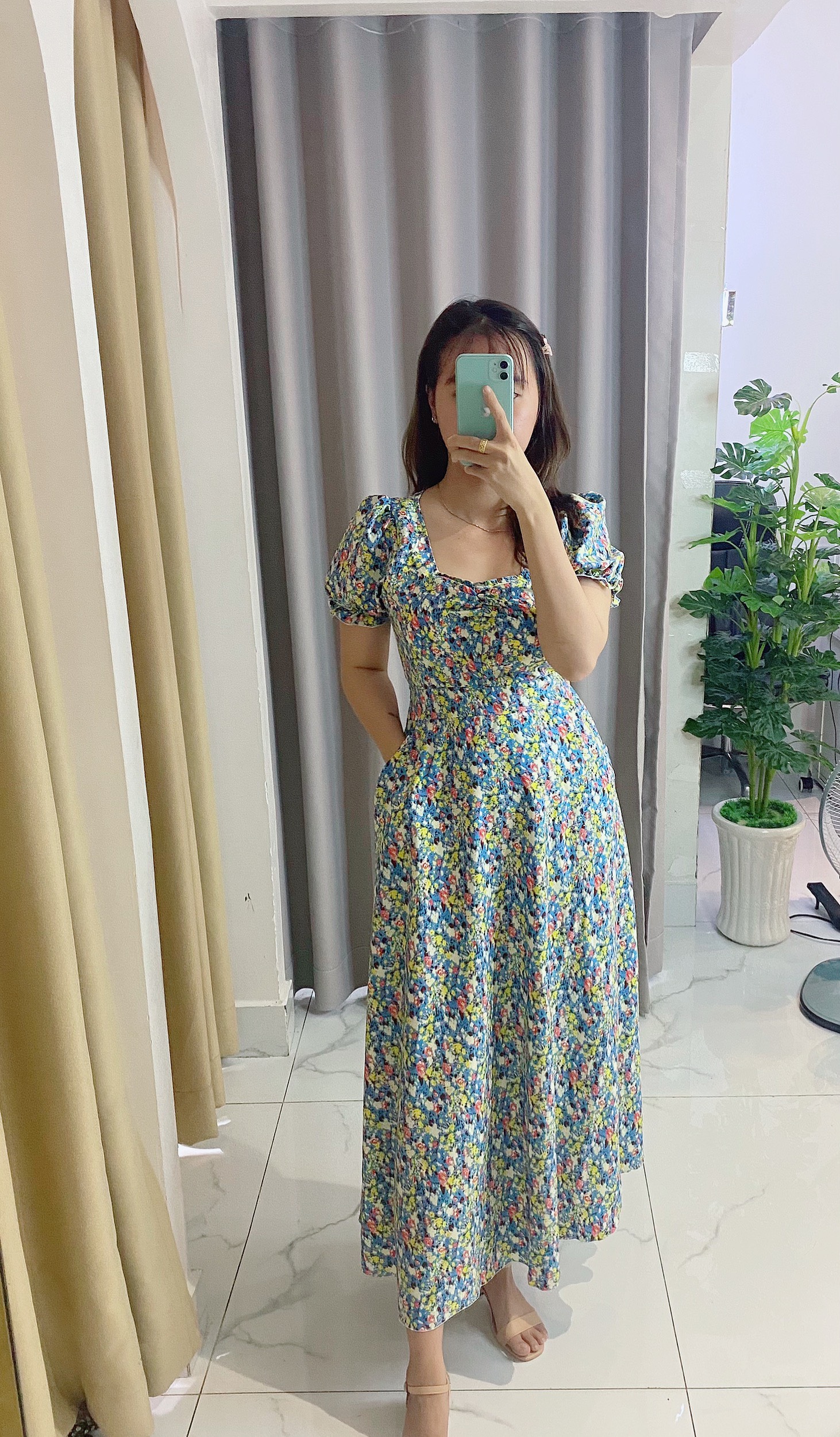 Váy đầm nữ đi chơi dáng dài, váy maxi co mút ngực va túi, chất lụa mát không nhăng V010