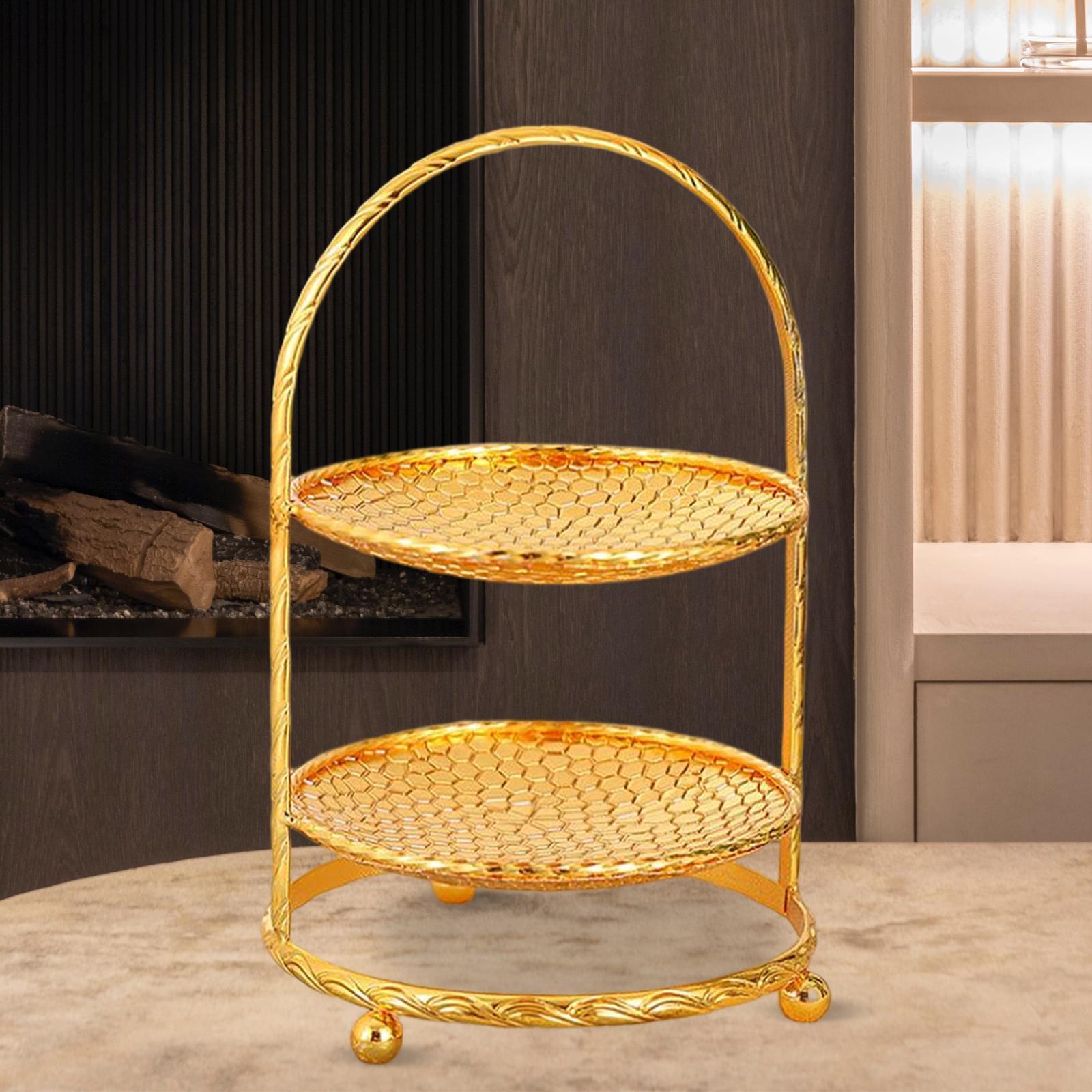 Round Golden 2 Tiered Cake Stand Dessert and Cupcake Stand