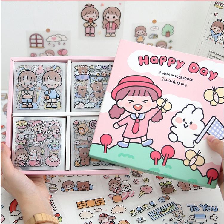 100-150 Sticker cute trang trí sổ tay mohamm điện thoại cô gái dễ thương