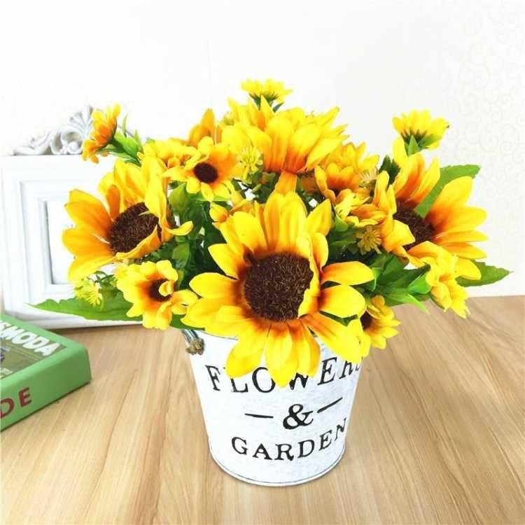 Chậu hoa hướng dương để bàn làm việc, hoa giả cao cấp