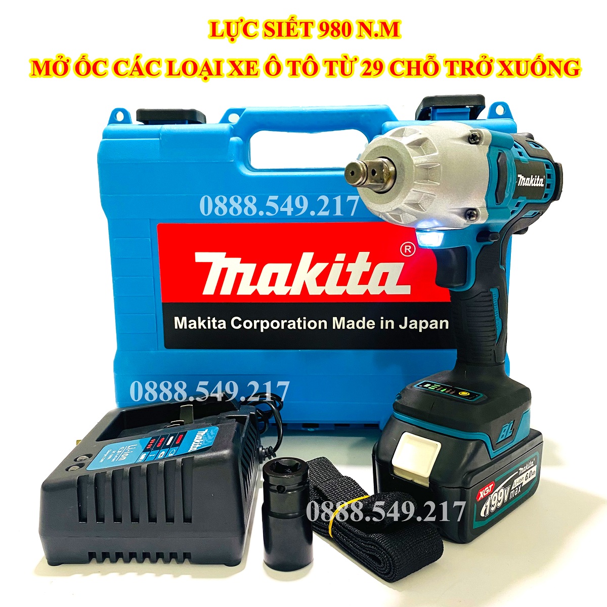 Bộ Máy Siết Bulong Makita Dùng Pin 199V Lực Siết 980N.m Siêu Khỏe - Động Cơ Lõi Đồng, Không Chổi Than