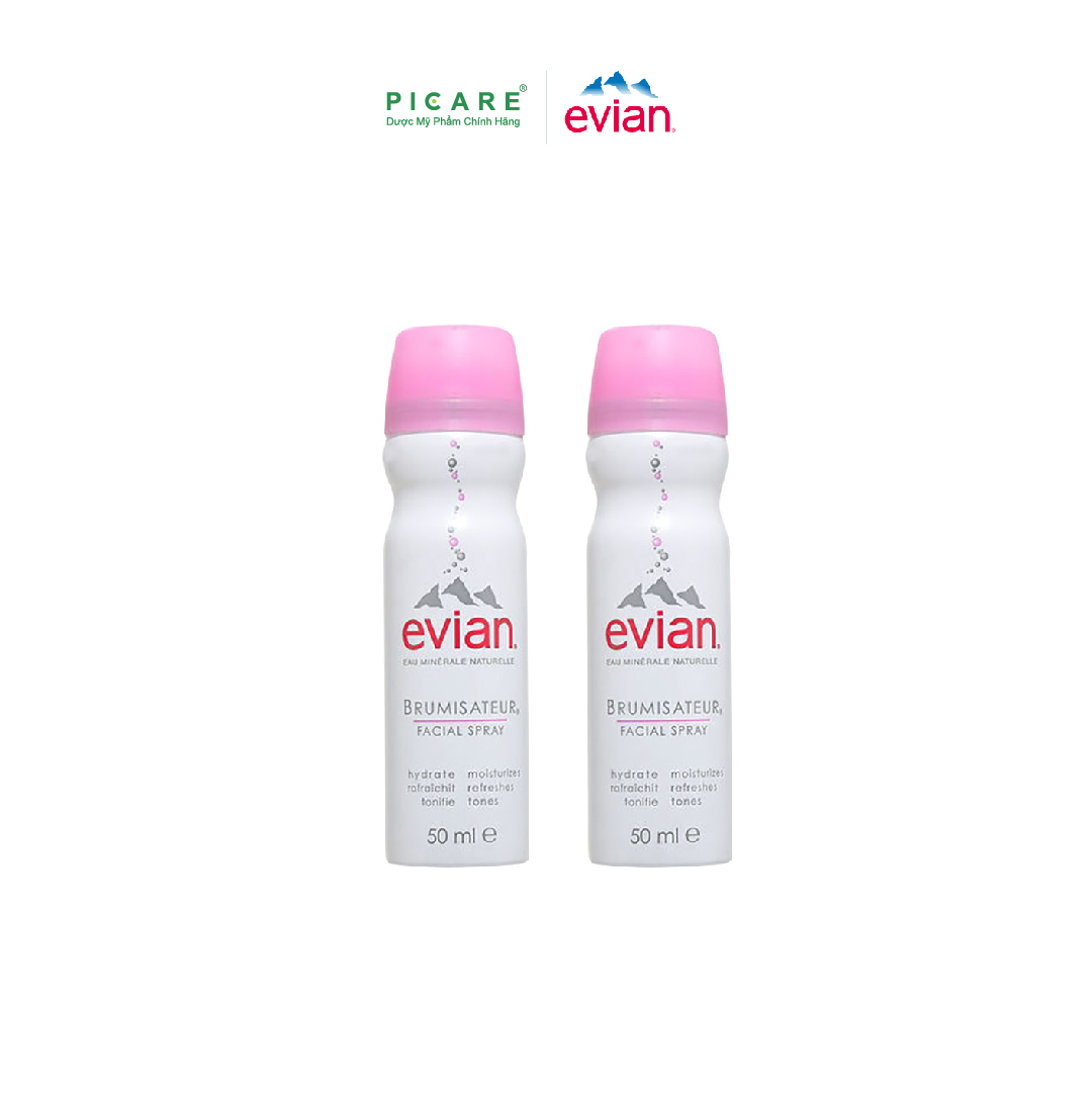 Combo 2 Xịt khoáng Evian Cấp Ẩm Và Làm Dịu Da Spray Brumisateur Natural Mineral Water 50ml