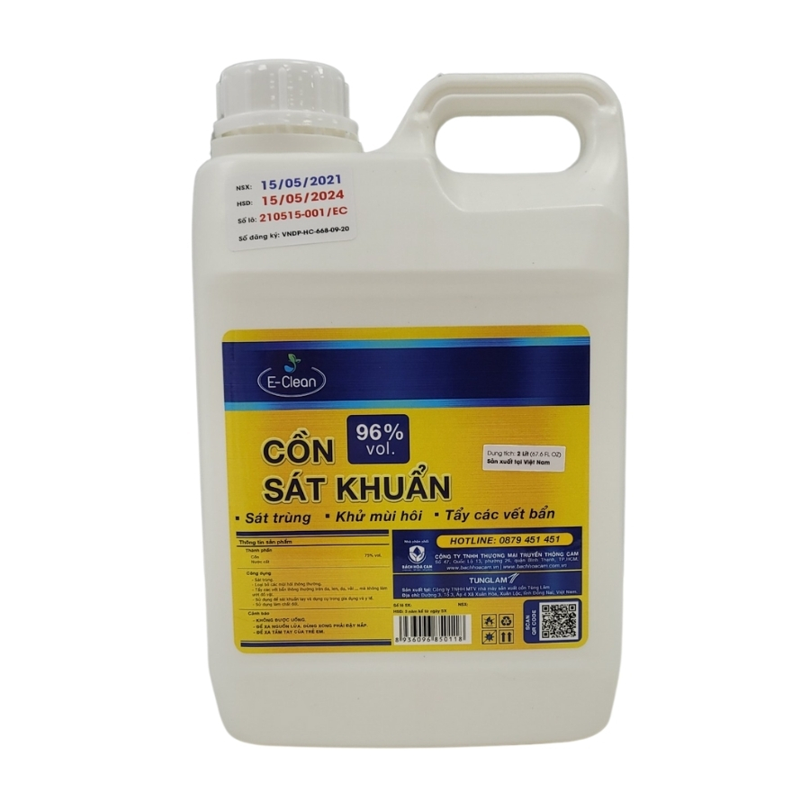 Cồn sát khuẩn 96% Vol. can 2 lít