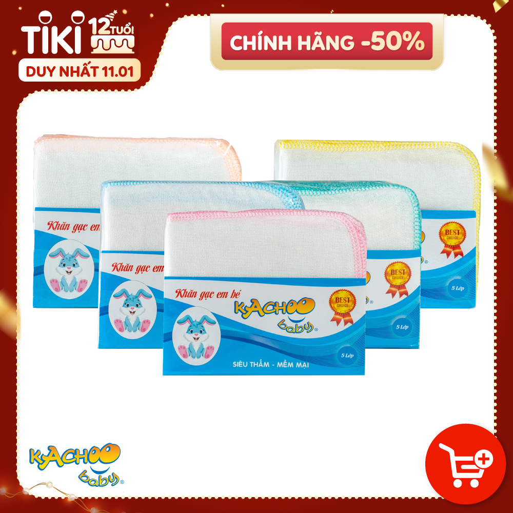 Khăn sữa 3 lớp KACHOOBABY (26x31cm)10 khăn để thay đổi, dùng để lau mặt, quàng cổ, thấm sữa, tắm bé