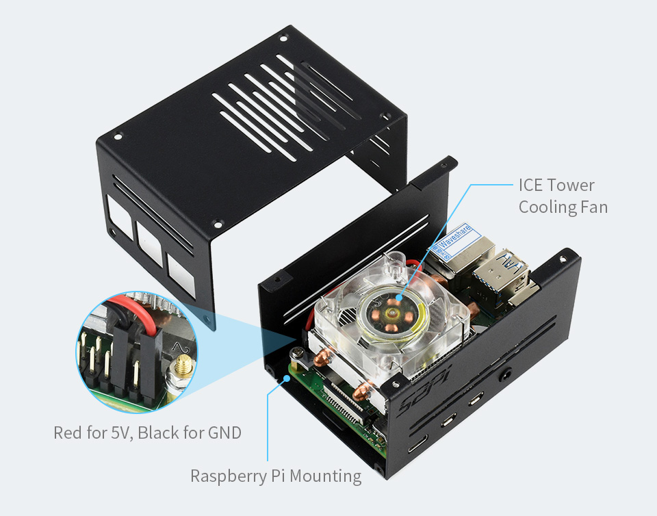 Vỏ hộp Metal kèm Tháp Tản Nhiệt (Low-Profile ICE Tower) dành cho Raspberry Pi 4 Model B - Hàng Chính Hãng