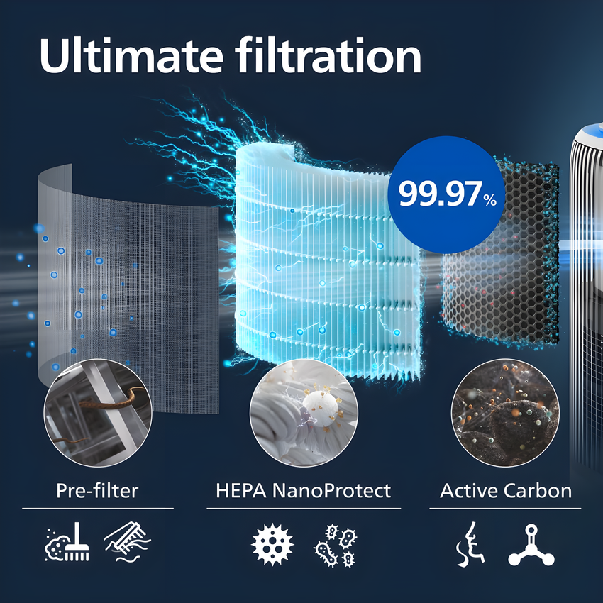 Máy lọc không khí kiêm tạo độ ẩm 2 trong 1, công nghệ hiện đại NanoCloud Serial Series 3400. Thương hiệu Hà Lan cao cấp Philips - AC3420. HÀNG CHÍNH HÃNG