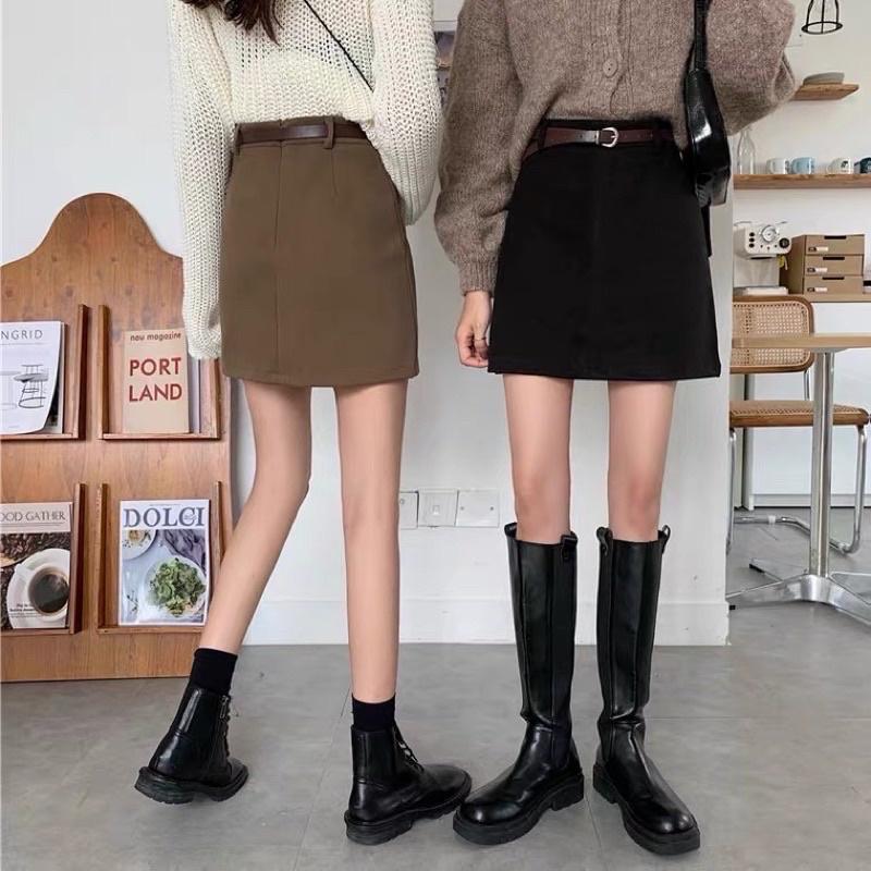 Chân váy chữa A chất liệu nhung mềm mịn tôn dáng phong cách hàn quốc 2 màu đen/nâu