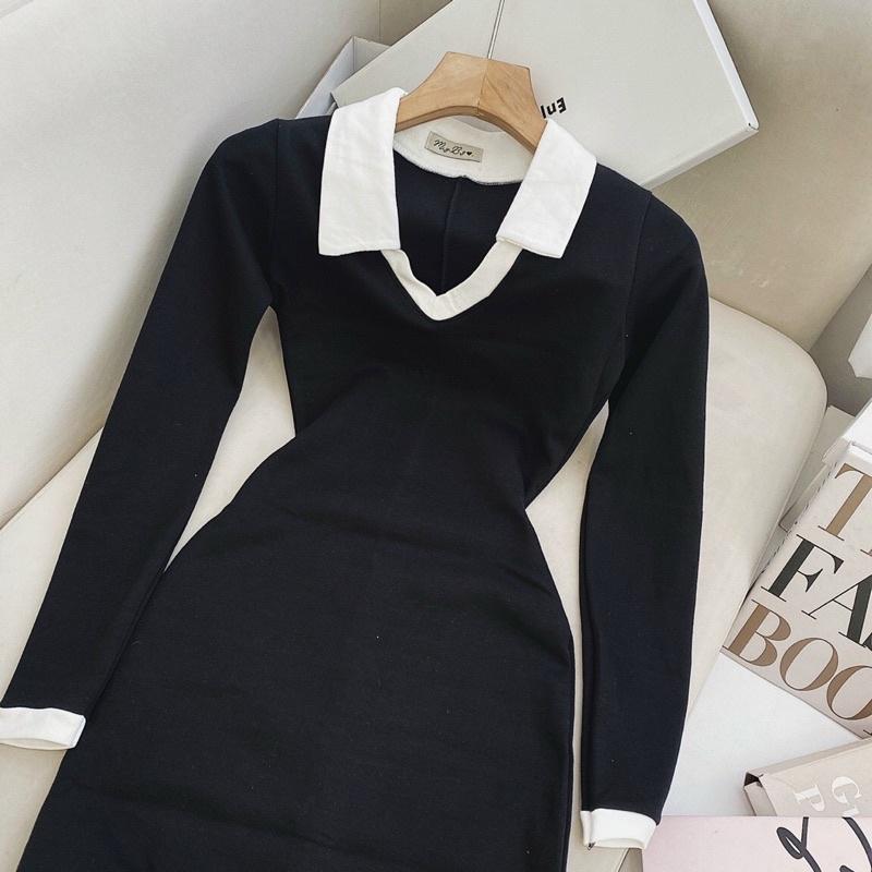 ĐẦM BODY ĐEN CỔ V VIỀN TRẮNG