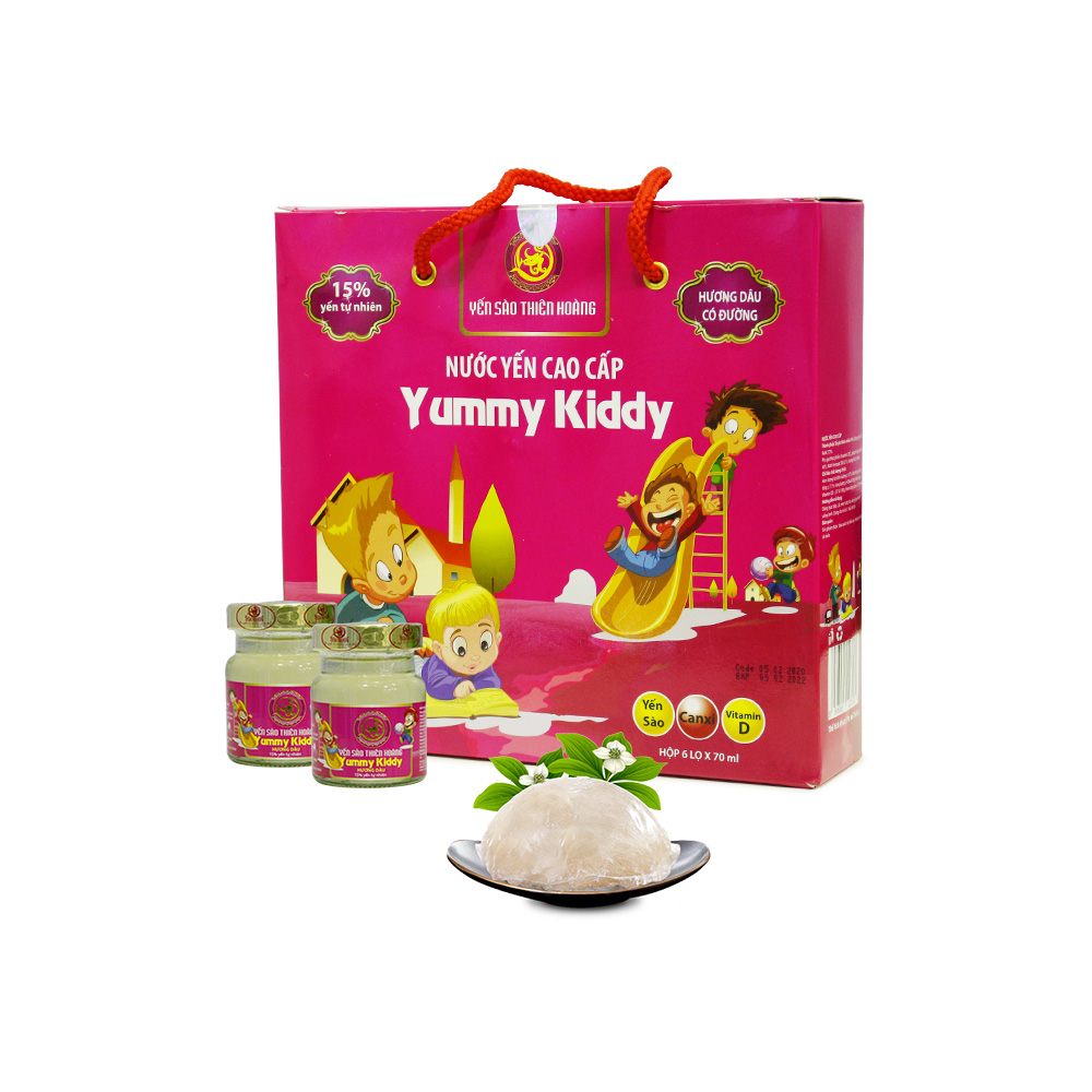 [ Combo 5 Hộp ] Yến Yummy Kiddy Hương Dâu Thiên Hoàng (6 Lọ/Hộp) - Tặng 2 Khăn Đa Năng Hàn Quốc