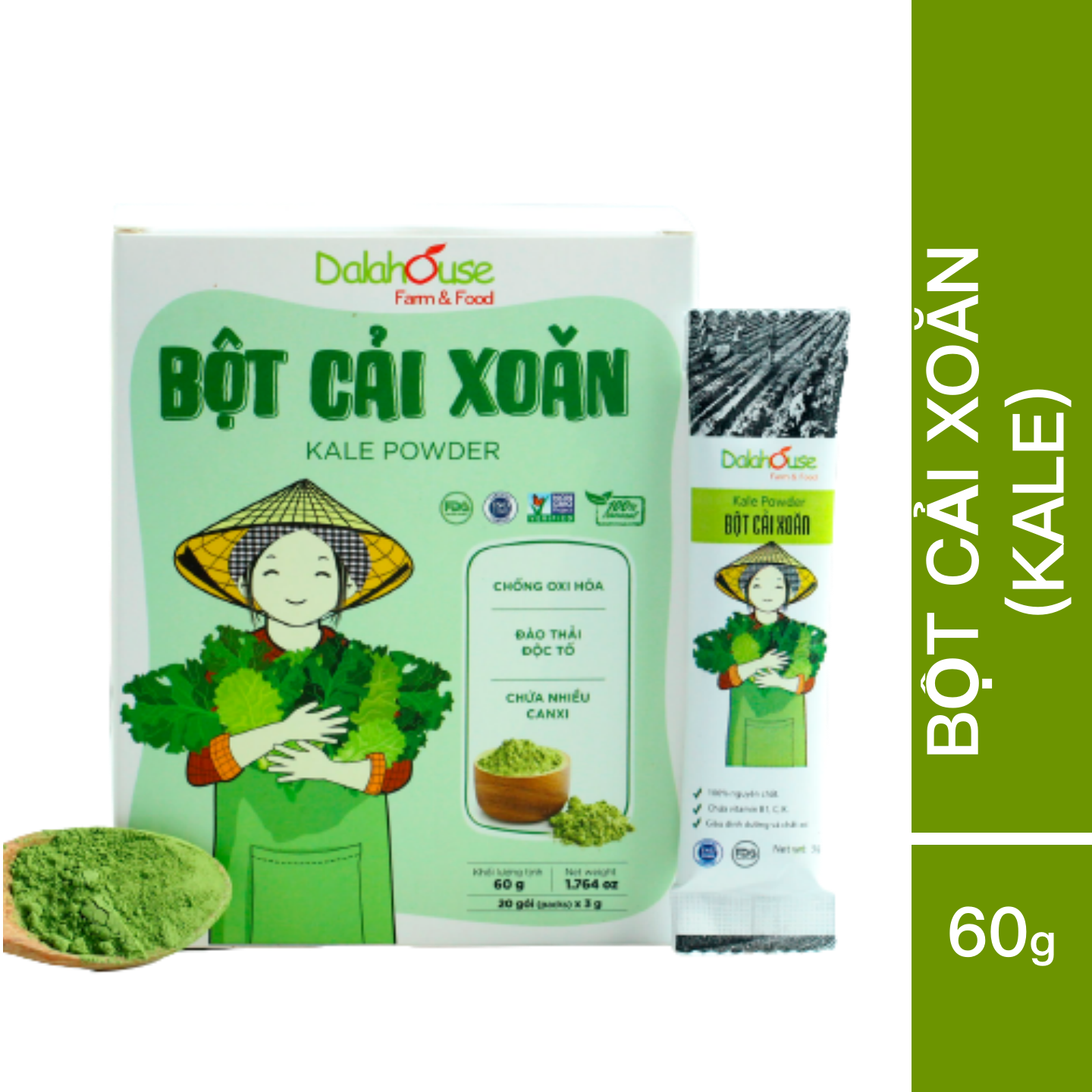 Bột cải xoăn kale Dalahouse 60gr - Nguyên chất sấy lạnh - Detox thanh lọc cơ thể - Đạt tiêu chuẩn Châu Âu