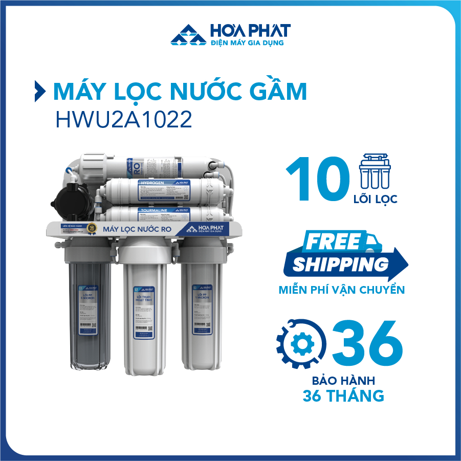 (Hỗ trợ lắp đặt HN) Máy Lọc Nước RO để gầm chân quỳ 10 lõi Hòa Phát HWU2A1022 - Bảo Hành 36 Tháng - Hàng Chính Hãng