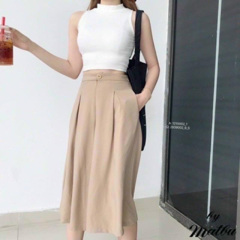 quần ống rộng chất đũi lửng, quần dáng lửng ống rộng máy dàng cho nữ