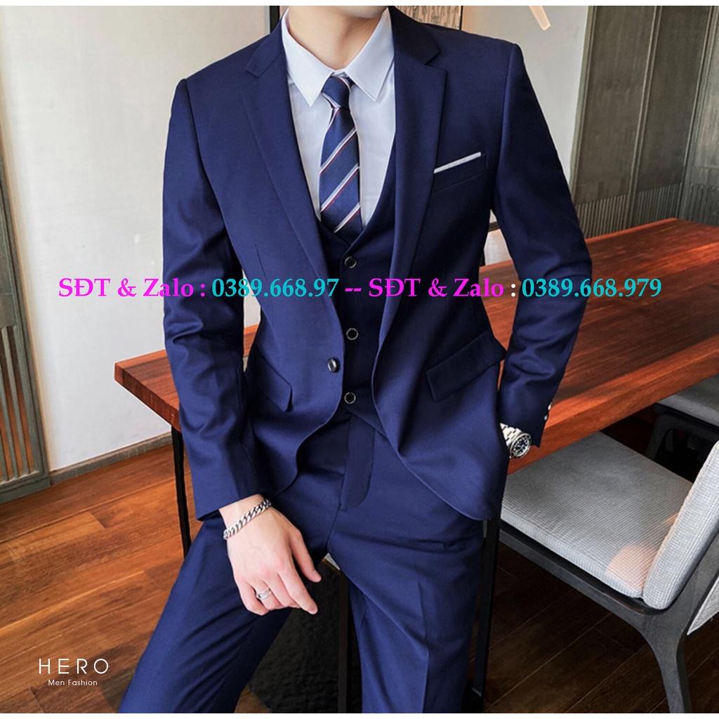 Bộ vest nam cao cấp Hàn Quốc màu xanh than, Bộ Suit Nam Thanh Niên Vải Sịn