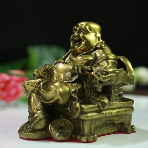 Tượng Phật Di Lặc Ngồi Bằng Đồng, Cao 11cm - Để Ô Tô - Để Bàn Làm Việc