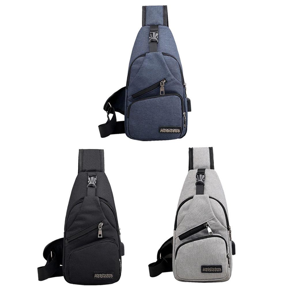 2pcs Fashion Men Sling Chest Bag Shoulder Bag USB Port Daypack
